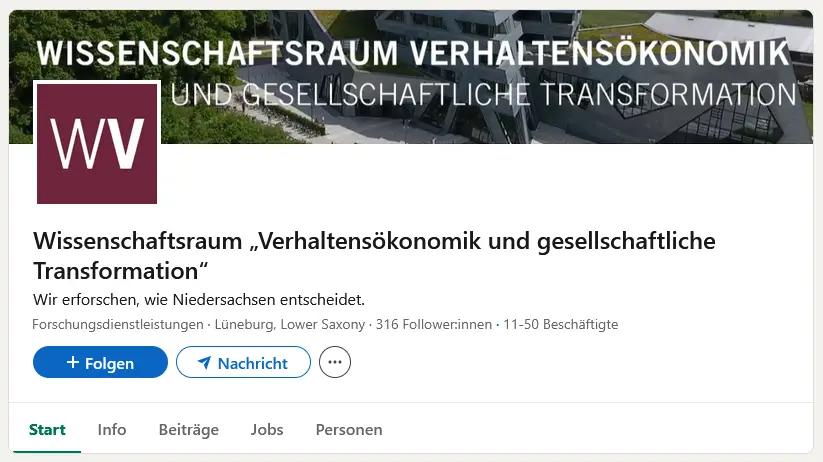 Das Bild zeigt den Header des LinkedIn Profils des Wissenschaftsraums Verhaltensökonomik.